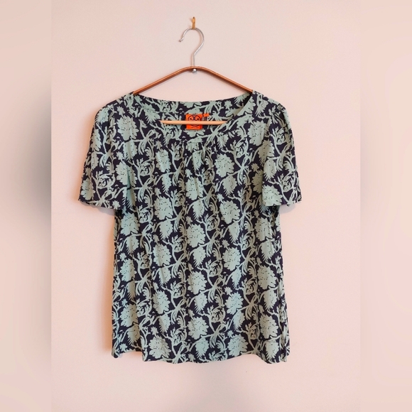 Tory Burch Navy and Teal Floral Blouse - Picture 1 of 6